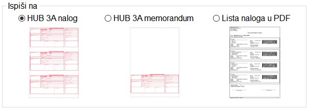 Mogučnosti ispisa HUB3 naloga